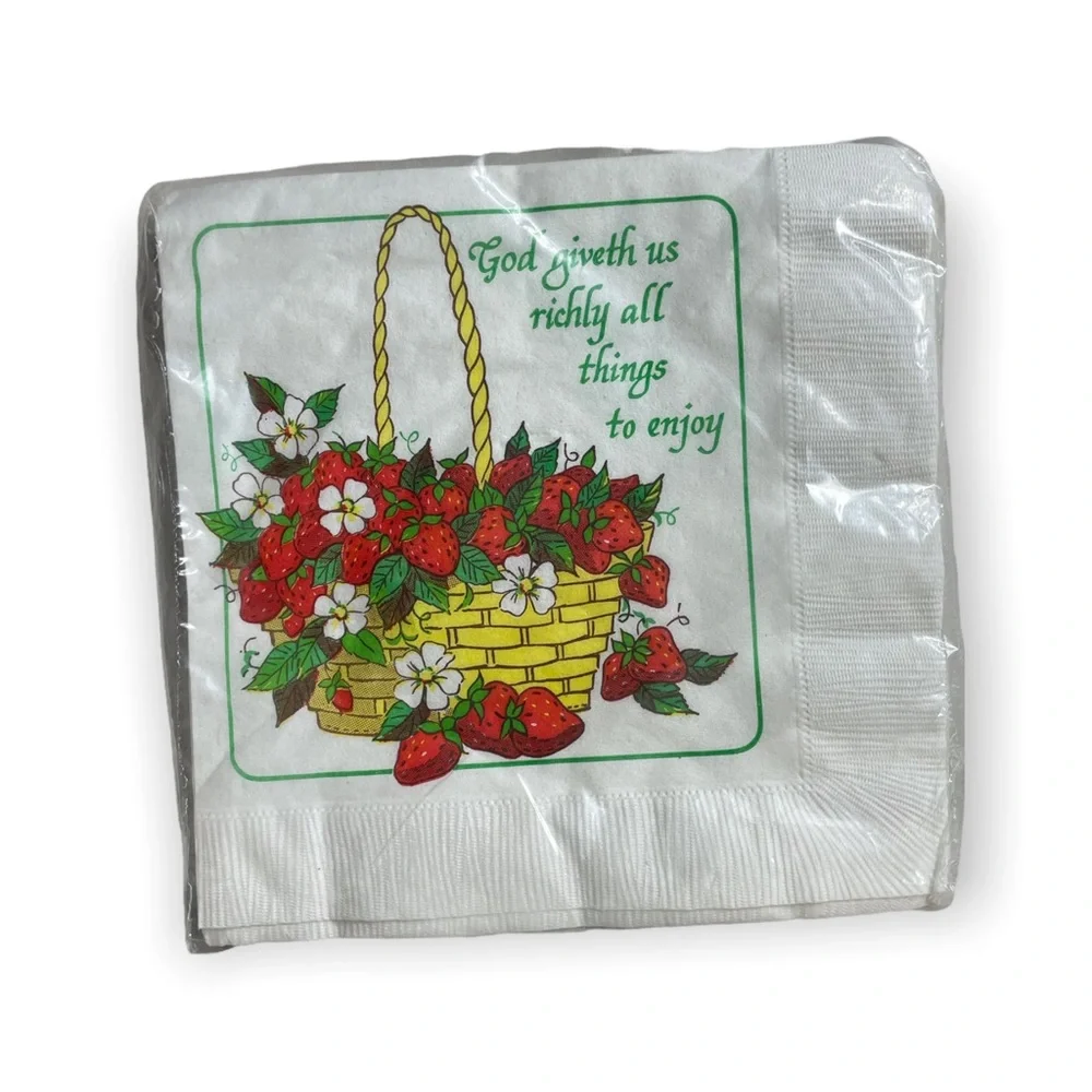 Vintage New In Package Strawberry Basket Paper Napkins Set Of 20